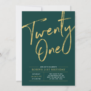 Invitación Veintiuno Fiesta de cumpleaños 21 chic verde y d