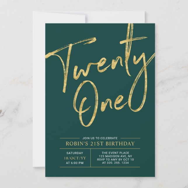 Invitación Veintiuno | Fiesta de cumpleaños 21 chic verde y d (Anverso)