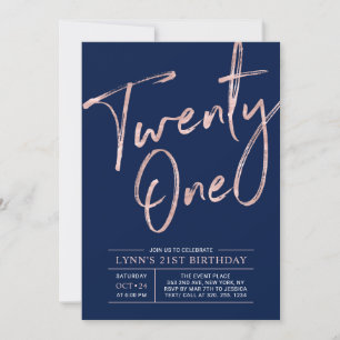 Invitación Veintiuno Fiesta de cumpleaños 21 de Rose Gold