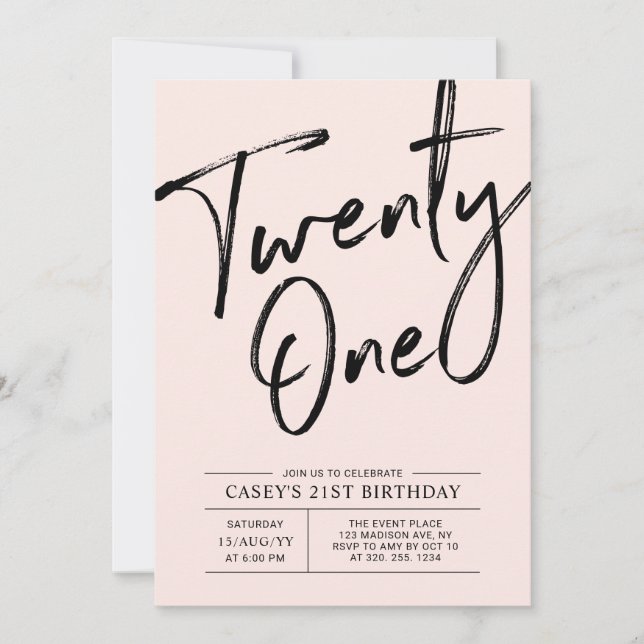 Invitación Veintiuno | Fiesta de cumpleaños moderna de 21 año (Anverso)
