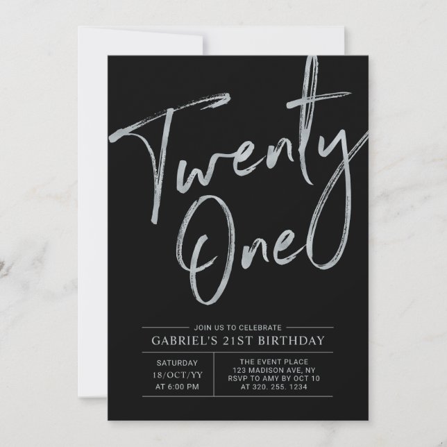 Invitación Veintiuno | Fiesta de cumpleaños número 21 Silver  (Anverso)