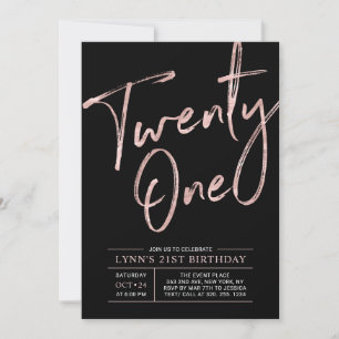 Invitación Veintiuno   Rosa Oro y Fiesta 21 de cumpleaños