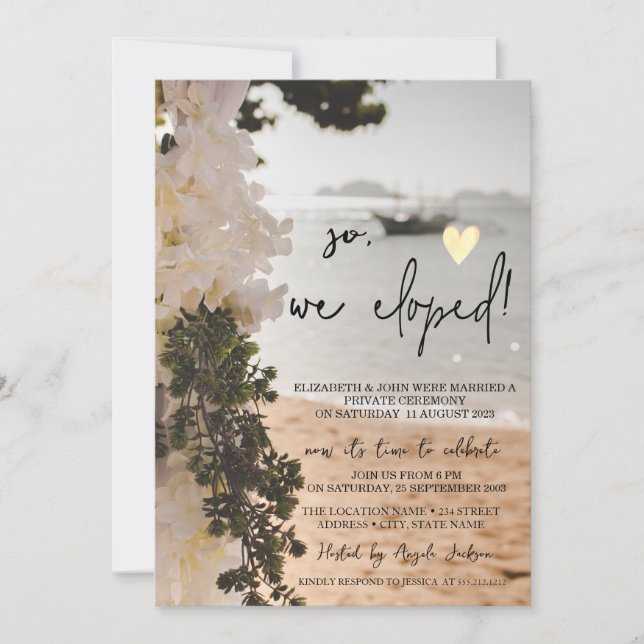Invitación Vela Barco Flores Vegetales Elopement Beach Weddin (Anverso)