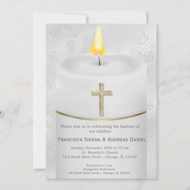 Invitación Vela de baptismo plateado (Anverso)