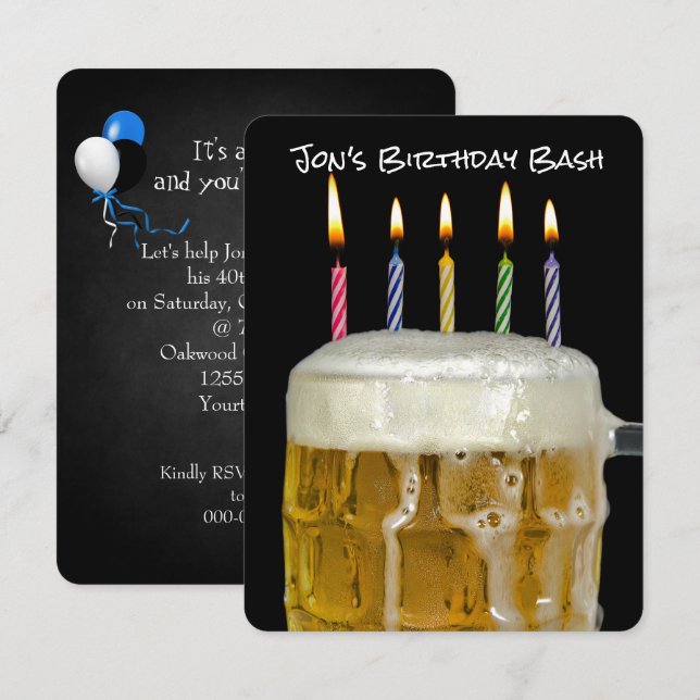 Invitación Vela de cumpleaños en cerveza (Anverso / Reverso)
