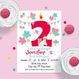 Invitación Vela en forma de número rojo dos Cumpleaños