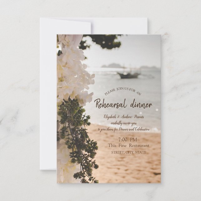 Invitación Vela Flores de Barco Playa Ensayo Cena (Anverso)