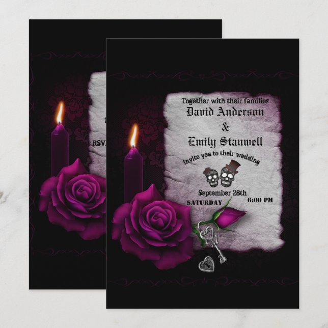 Invitación Vela gótica morada Boda de Halloween (Anverso / Reverso)