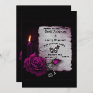 Invitación Vela gótica morada Boda de Halloween