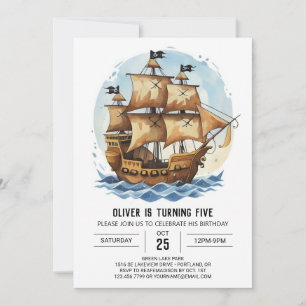 Invitación Vela Olas Náuticas Cumpleaños Pirata