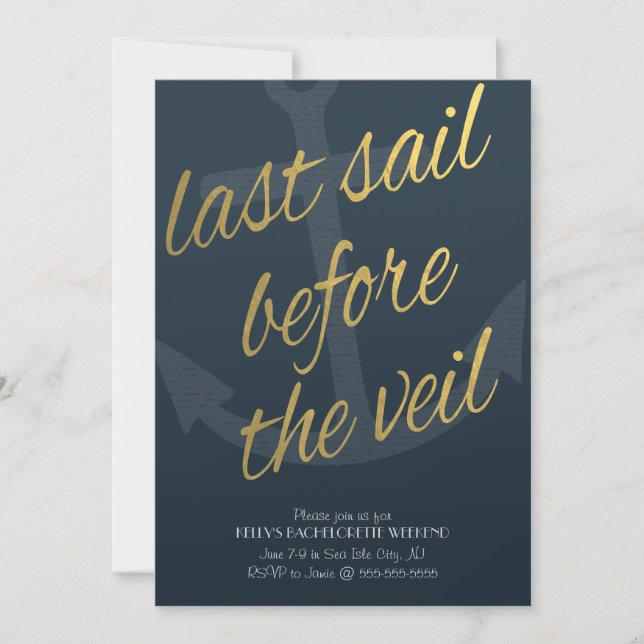 Invitación Vela pasada antes del velo Bachelorette en marina (Anverso)