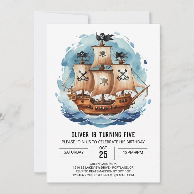 Invitación Vela Personalizado Feliz cumpleaños pirata (Anverso)