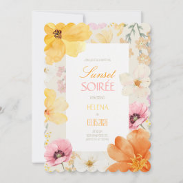 Invitación Velada al Atardecer Floral Elegante Naranja, Rosa 