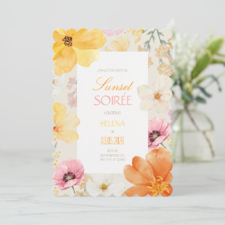 Invitación Velada al Atardecer Floral Elegante Naranja, Rosa