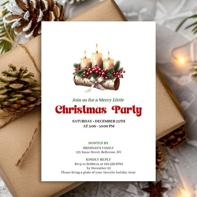 Invitación Veladas velas de Navidad Corona de pino Fiesta (Elegant Christmas Candles Pine Wreath Holiday)
