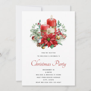 Invitación Velas bonitas y ramo de poinsettia Navidad