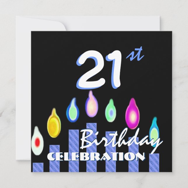 Invitación Velas con rayas azules y Fiesta de cumpleaños reci (Anverso)