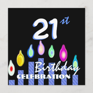 Invitación Velas con rayas azules y Fiesta de cumpleaños reci