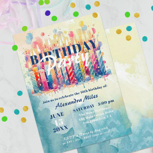Invitación Velas de color y globos cumpleaños