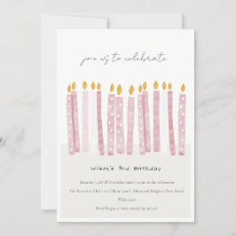 Invitación Velas de cumpleaños de color rosa dulce pastel sua