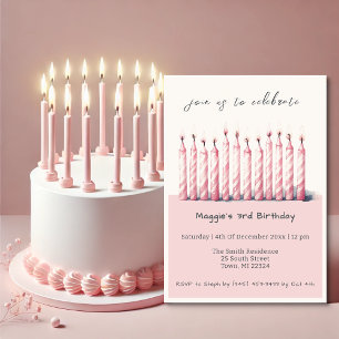 Invitación Velas de cumpleaños de color rosa dulce pastel sua