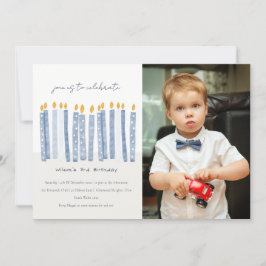 Invitación Velas de cumpleaños para la foto azul amarilla de 