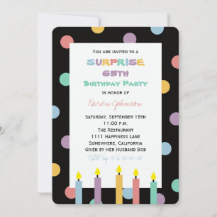 Invitación Velas de la fiesta de cumpleaños número 65 de sorp