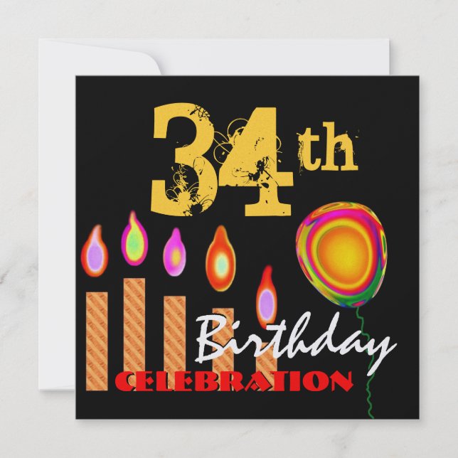 Invitación Velas de oro de 34 años y metal globo (Anverso)