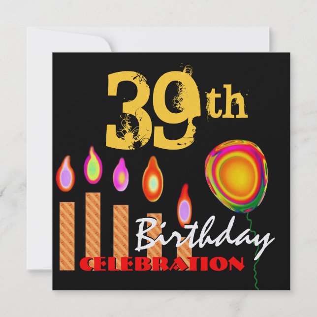 Invitación Velas de oro de 39 años y metal globo (Anverso)