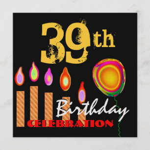 Invitación Velas de oro de 39 años y metal globo