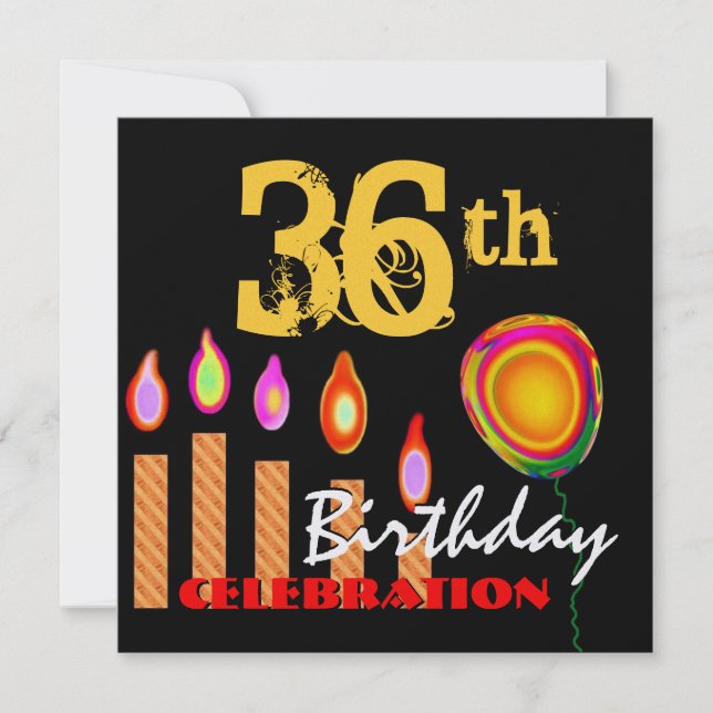 Invitación Velas de oro y metal globo por 36 años (Anverso)