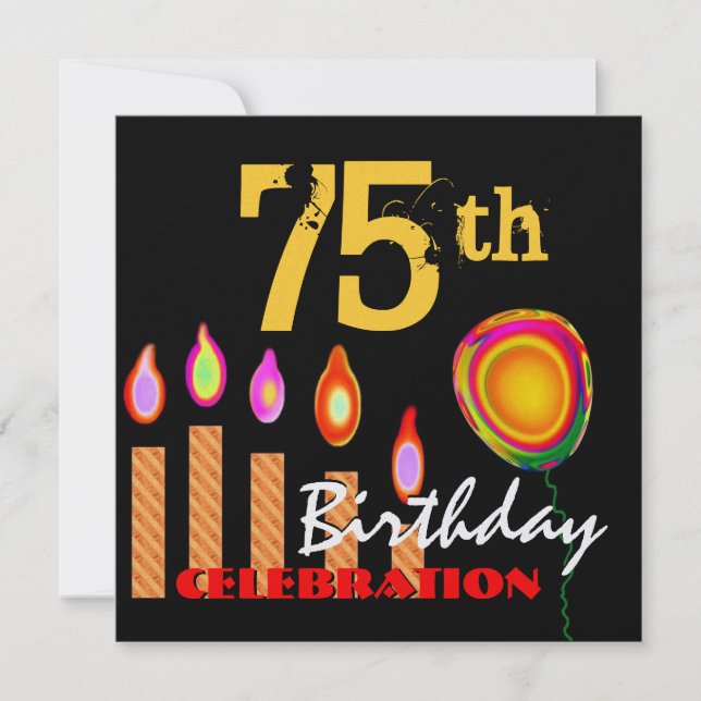 Invitación Velas de oro y metal globo por 75 años (Anverso)