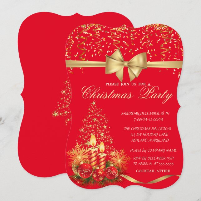 Invitación Velas elegantes de Navidad, Árbol Fiesta de la Com (Anverso / Reverso)