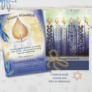 Invitación Velas ligeras acuáticas Feliz Hanukkah