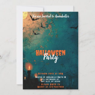 Invitación Velas Luna Llena Murciélagos Fiesta de Halloween