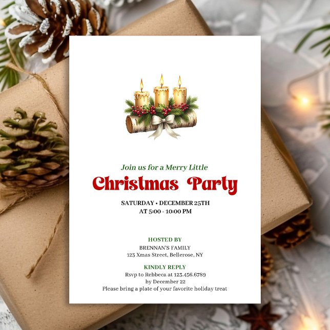 Invitación Velas modernas de Navidad invitan al estilo de pin (Modern Christmas candles invite pine holly style

)