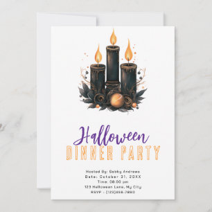 Invitación Velas Negras Adorno Dorado Fiesta de Halloween Cen