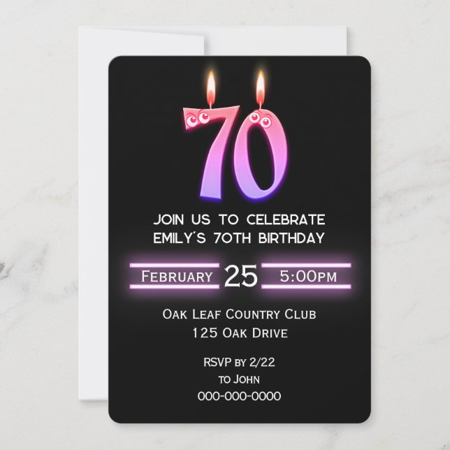 Invitación Velas para Fiesta de Cumpleaños número 70 (Anverso)