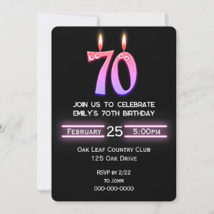 Invitación Velas para Fiesta de Cumpleaños número 70
