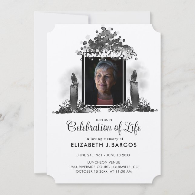Invitación Velas Rústicas Kraft Foto Celebración de la Vida (Anverso)