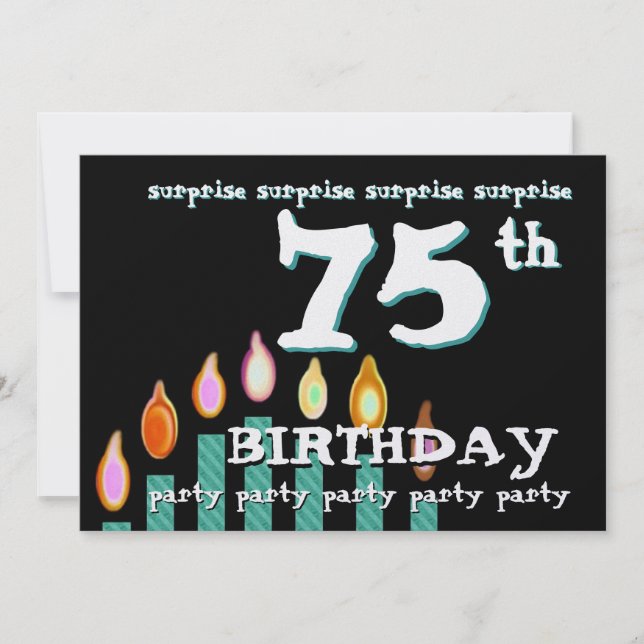 Invitación Velas Verde azuladas de cumpleaños número 75 (Anverso)