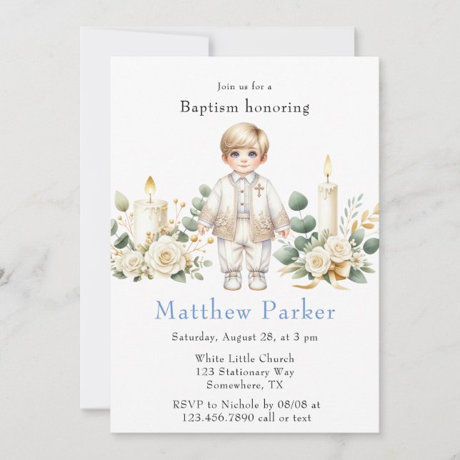 Invitación Velas verdes Personalizado bautismo (Anverso)