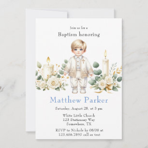Invitación Velas verdes Personalizado bautismo