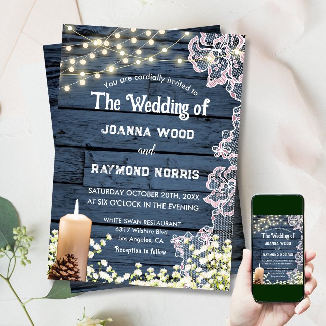 Invitación Velas y Boda azul rústico de canas (Subido por el creador)
