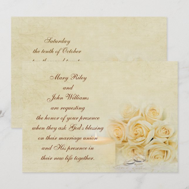 Invitación velas y rosas bodas (Anverso / Reverso)