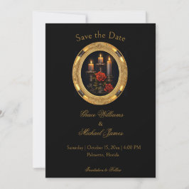 Invitación Velas y Rosas góticos para salvar la fecha