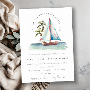 Invitación Velero Teal Paisaje Marino Aniversario de Cualquie