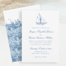 Velero y olas boda elegante azul marino