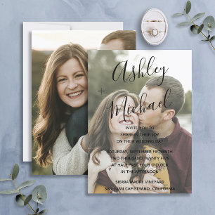 Invitación Vellum Look Black Handletter Photo Boda