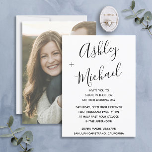 Invitación Vellum Look Black Handletter Photo Boda